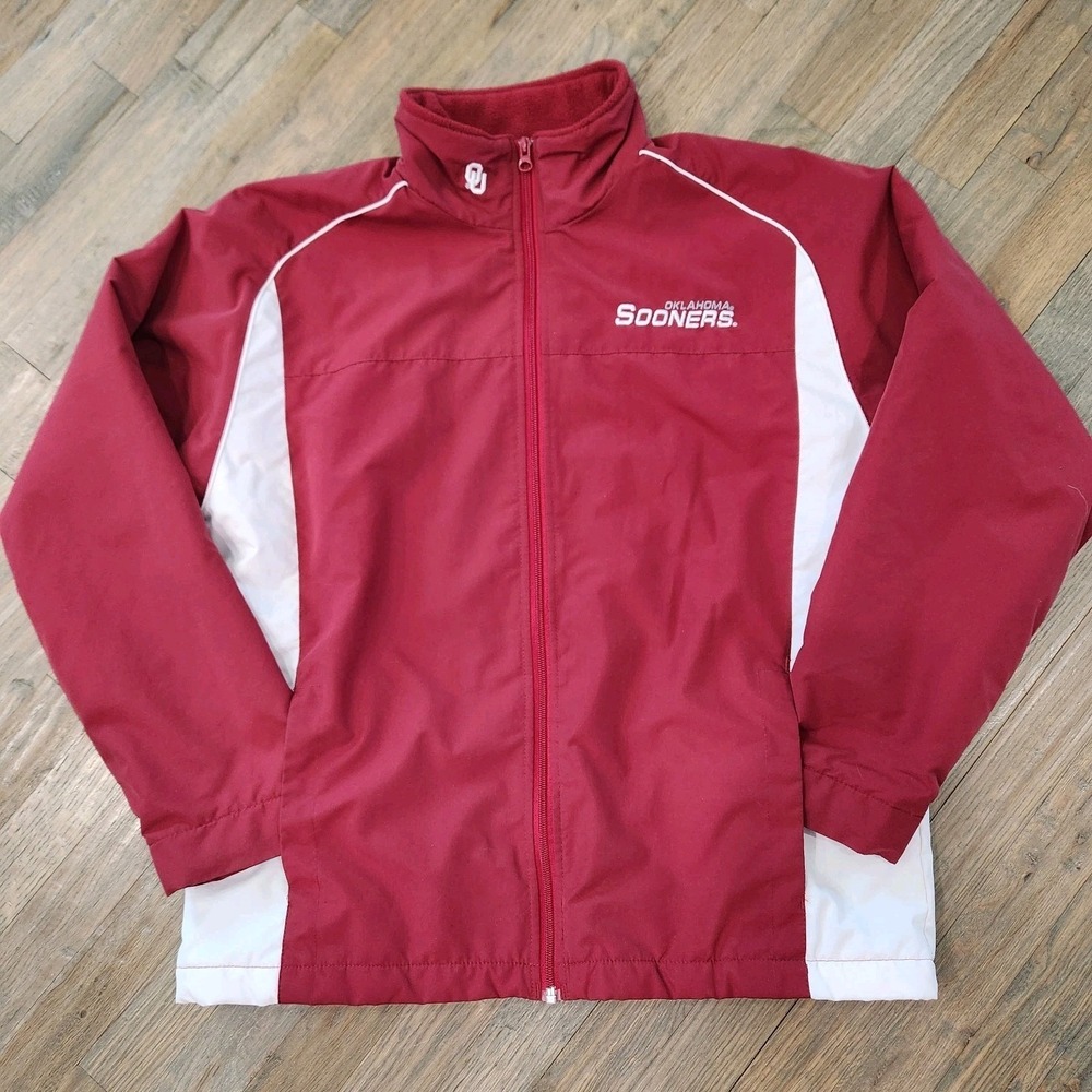 VTG Y2K RED OAK Oklahoma Sooners OU Men Med Crimson Fleece Lined Full Zip Jacket - Picture 3 of 14